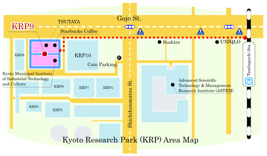Map around Kyoto Research Park and Tanbaguchi Sta.